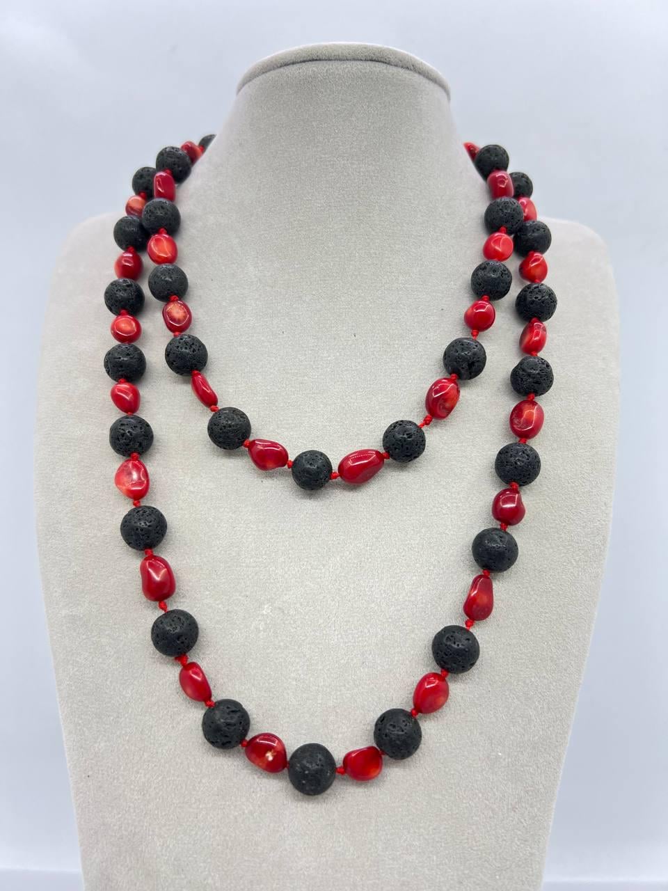 Бусы лава и коралл 10 мм 84 см Разноцветный (10924)