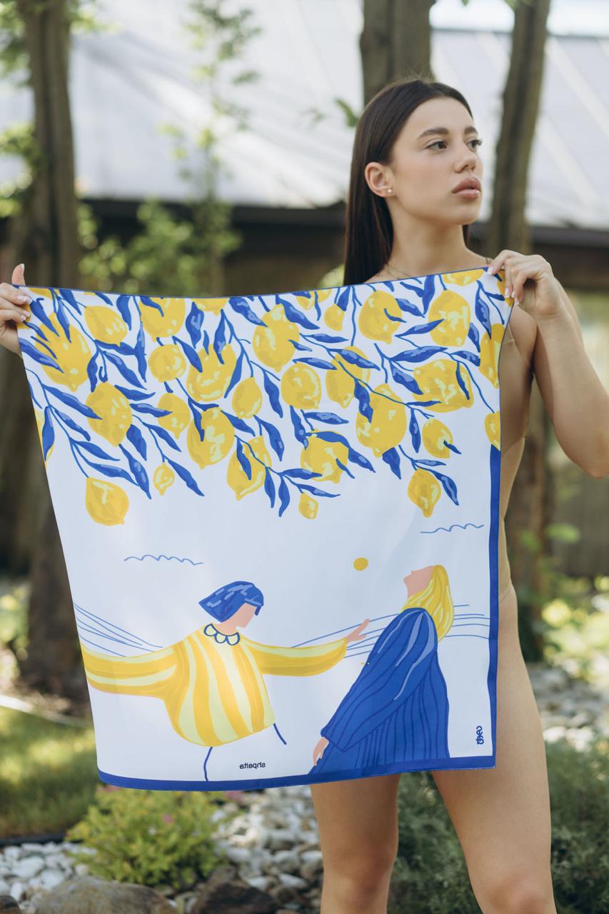 Платок Лимоны шелковый односторонняя печать 55х55 см Разноцветный (27581312) - фото 2 Платок Лимоны шелковый односторонняя печать 55х55 см Разноцветный (27581312) - фото 2