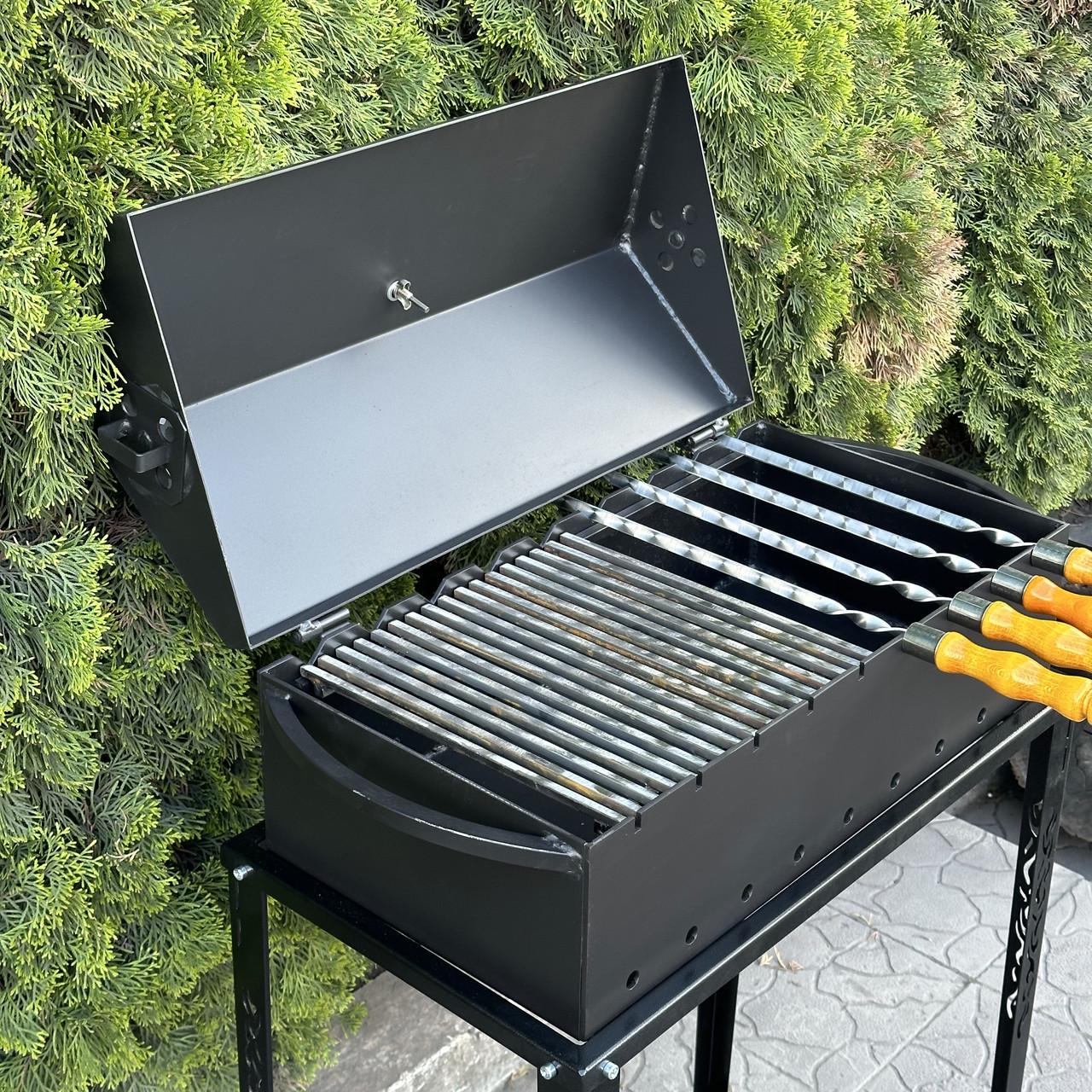 Мангал-барбекю Metalzavod Прометей на 9 шампурів 4 мм на дровниці 126,2х36,7х106,5 см (MBD9-4R-T) - фото 6 Мангал-барбекю Metalzavod Прометей на 9 шампурів 4 мм на дровниці 126,2х36,7х106,5 см (MBD9-4R-T) - фото 6