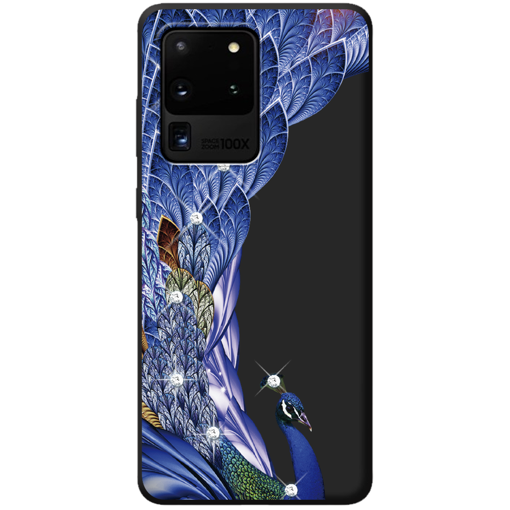 Чехол Boxface Samsung G988 Galaxy S20 Ultra Павлин со стразами Черный силикон (38878-rs7-44015)