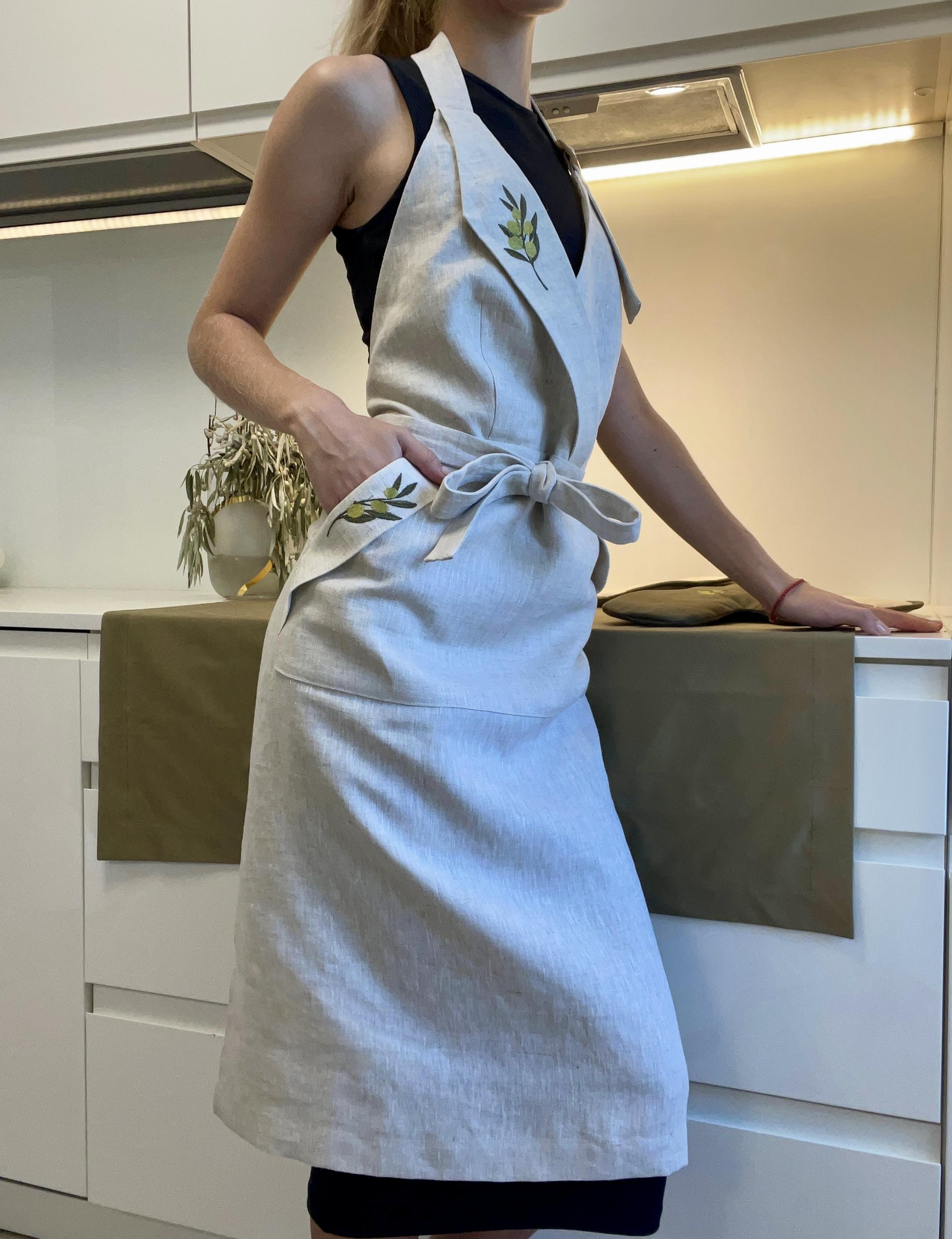 Фартук льняной с вышивкой Олива (30090924) - фото 5 Фартук льняной с вышивкой Олива (30090924) - фото 5