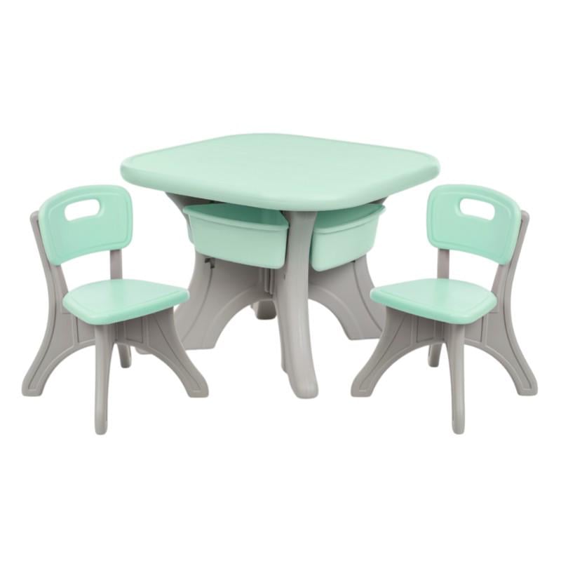 Стол пластиковый детский Bambi с лотками для хранения и 2 стульчика Мятный