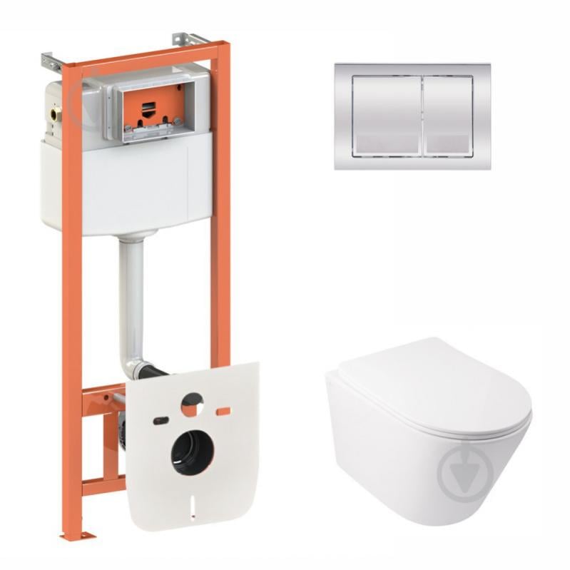 Набор Qtap Инсталляция 3 В 1 Nest Qt0133M425 С Панелью Смыва Квадратной Qt0111M06028Crm + Унитаз С Сиденьем Swan Qt16335178W