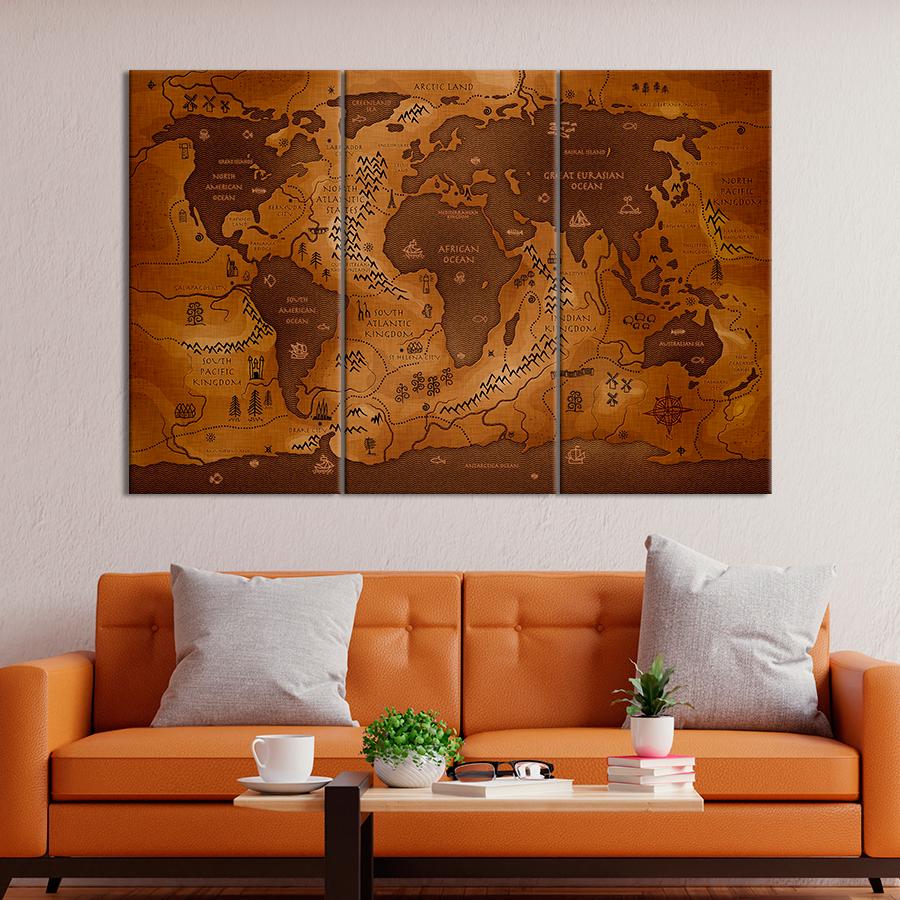 Картина карта Антикварная карта мира из кожи 78x48 см (A1368-3) Картина карта Антикварная карта мира из кожи 78x48 см (A1368-3)