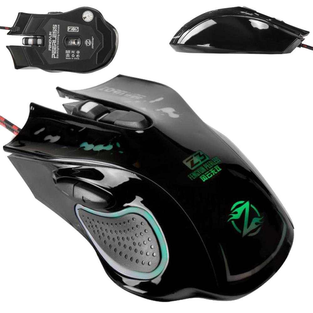 Мышь проводная компьютерная USB Zornwee Z3 с изменяемой подсветкой 7 цветов Black