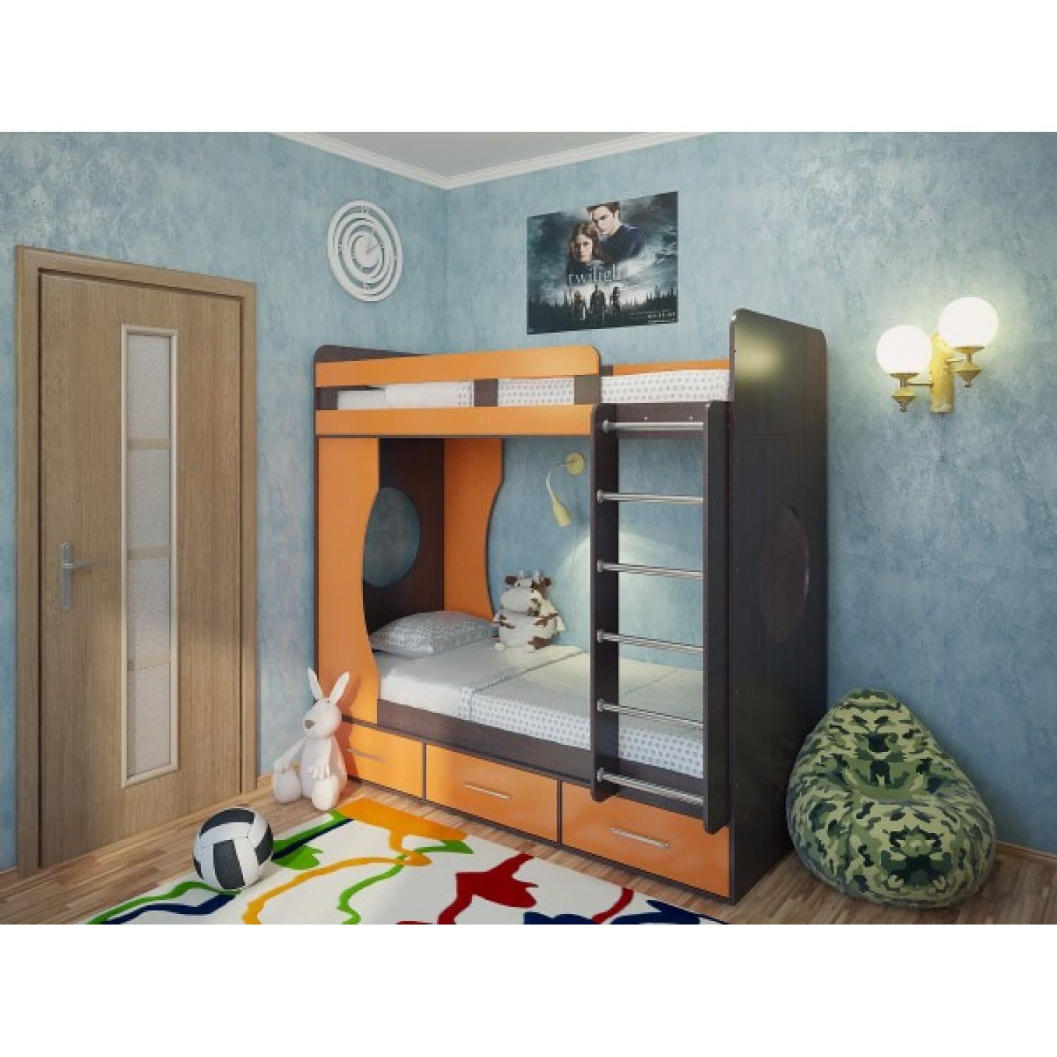 Кровать детская двухъярусная со шкафом и рабочей зоной D-020 80х190 см (100054)