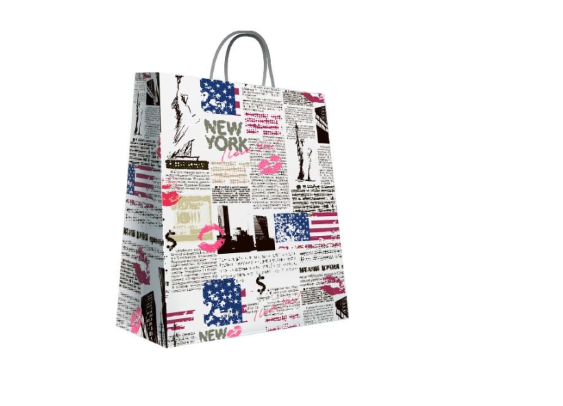 Пакет подарунковий ППМ Газета 3 шт. 400х300х180 мм Білий з принтом