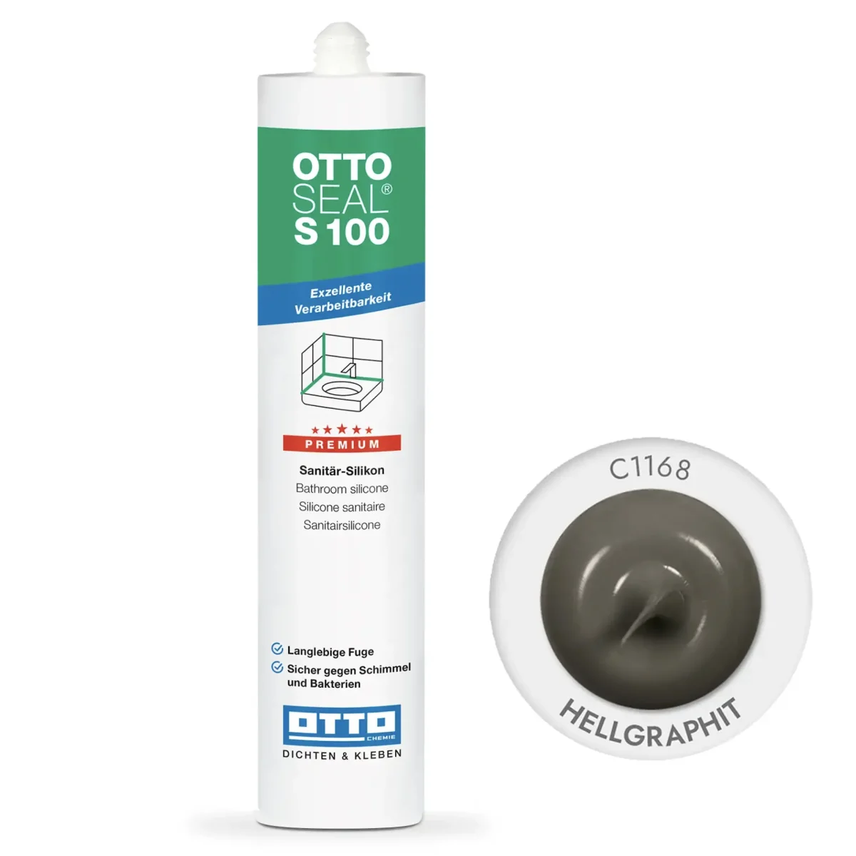 Силіконовий герметик OTTOSEAL S100 300 мм С1168 hellgraphit (S100C1168)