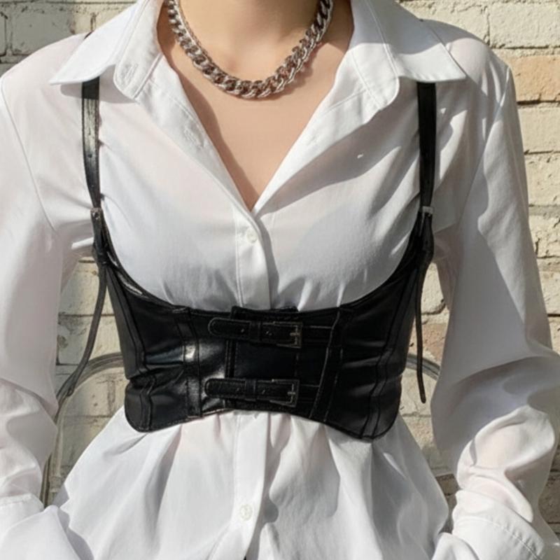 Пояс-корсет женский из экокожи на подтяжках One Size Черный (3003699879)