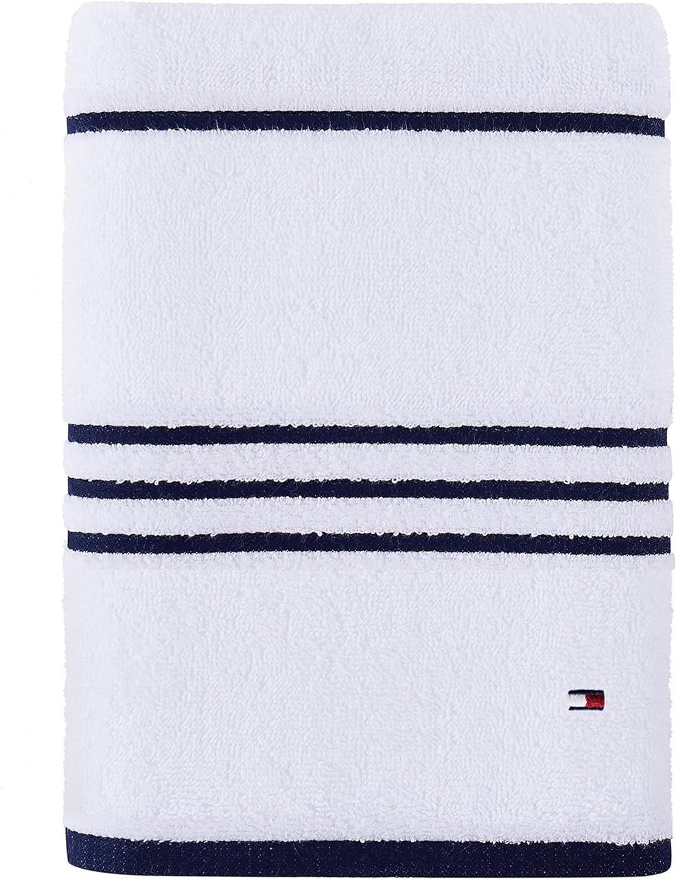 Рушник банний Tommy Hilfiger Modern American Solid Cotton Bath Towel Білий/Темно-синьою смужкою (2020829384)