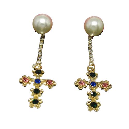 Серьги крестики Betsey Johnson с жемчугом и кристаллами