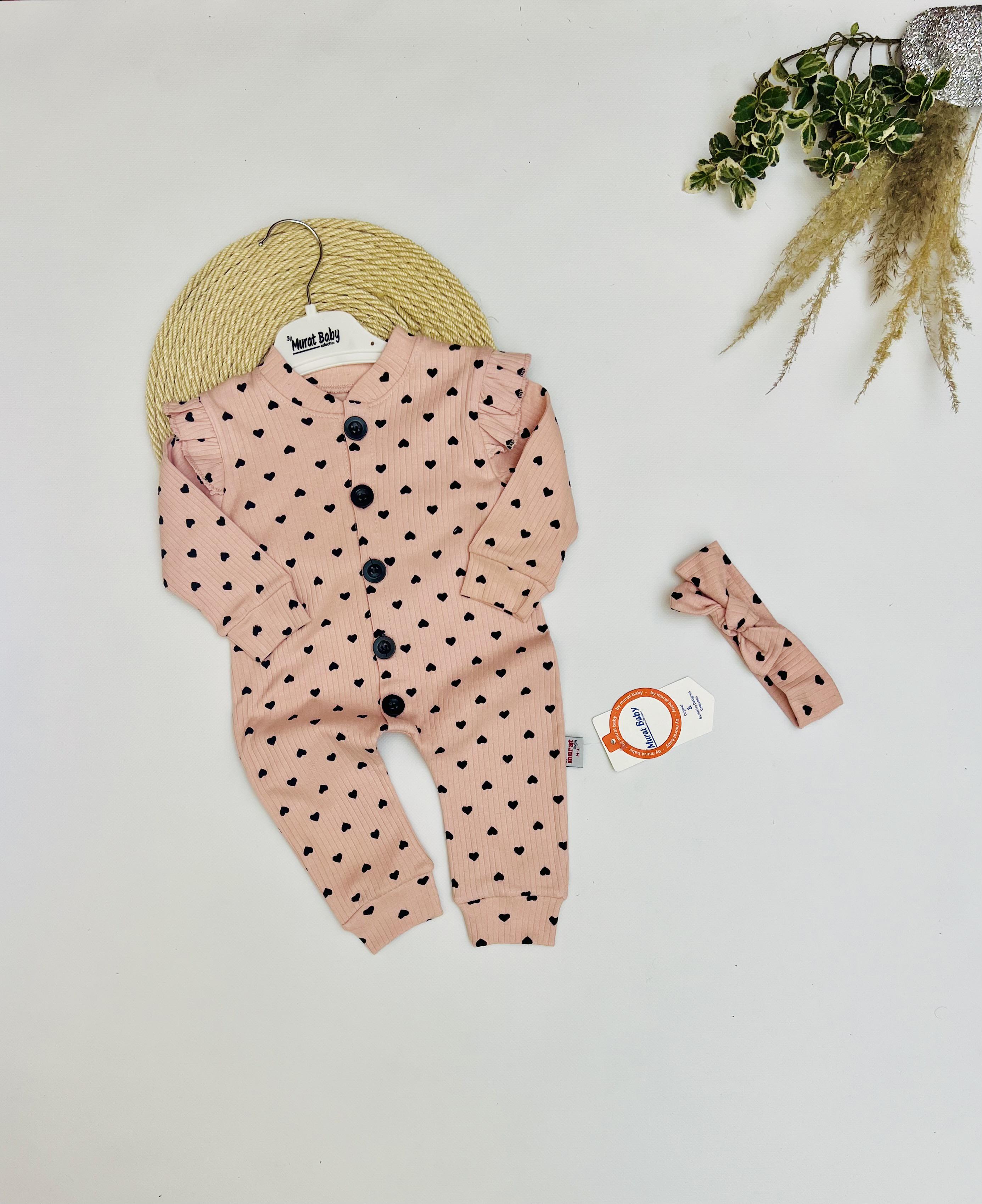 Ромпер в рубчик с повязкой Сердечки для девочек (573,1)