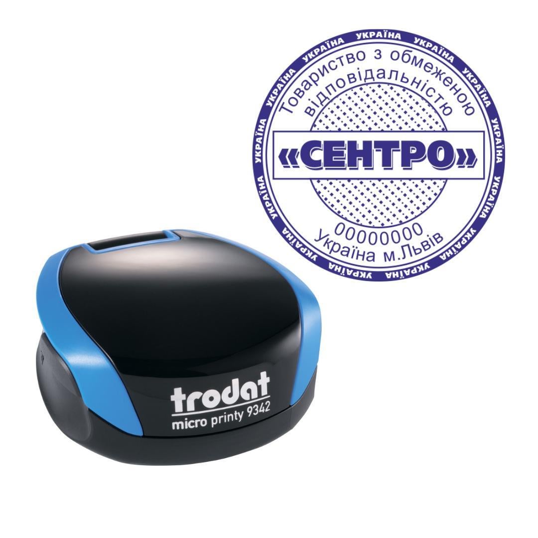 Печать ТОВ на карманном оснащении Trodat Micro Printy 9342 d 42 мм Синий (ООО9/9342/BL)