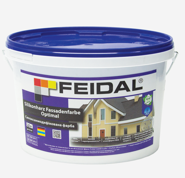 Краска фасадная силикономодифицированная Feidal Silikonharz Fassadenfarbe Optimal матовая база А 2,5 л Белый (1815817995)