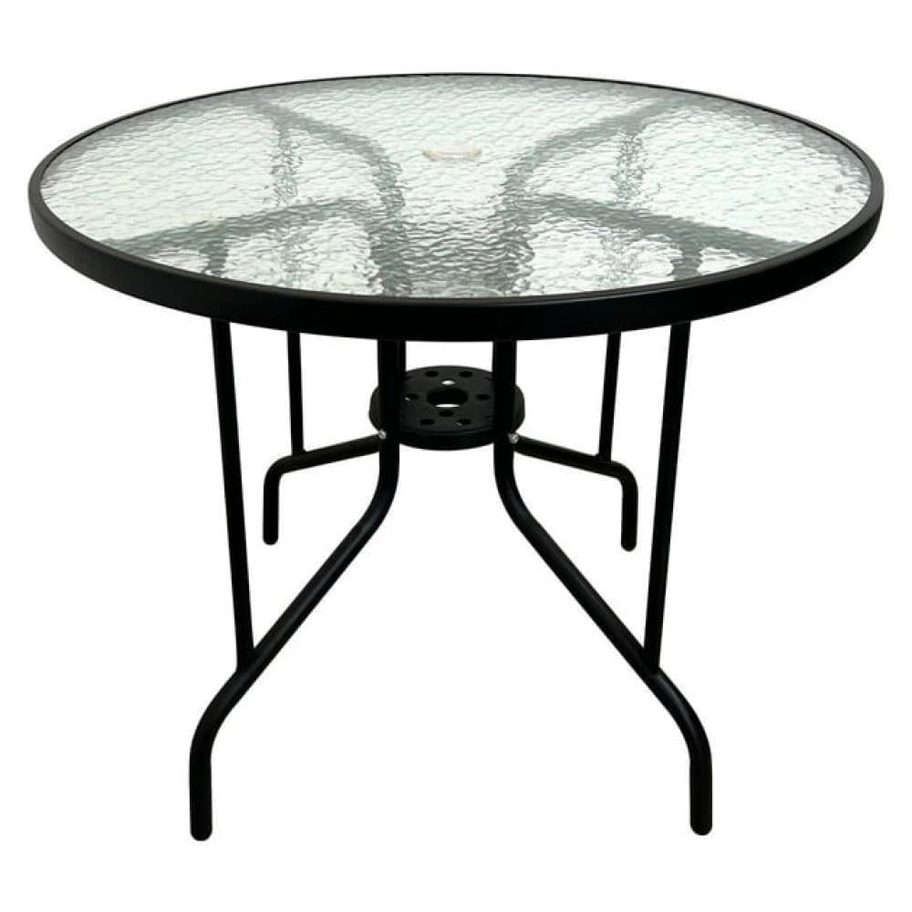 Обідній стіл нерозкладний Bonro B-90 металевий каркас скляна стільниця Чорний (147-76-42400522)