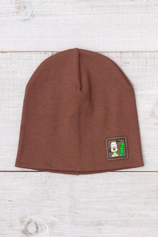 Шапка дитяча демісезонна трикотажна для хлопчика з нашивкою Cutie Носи Своє р. 50/52 Шоколадний (17234)