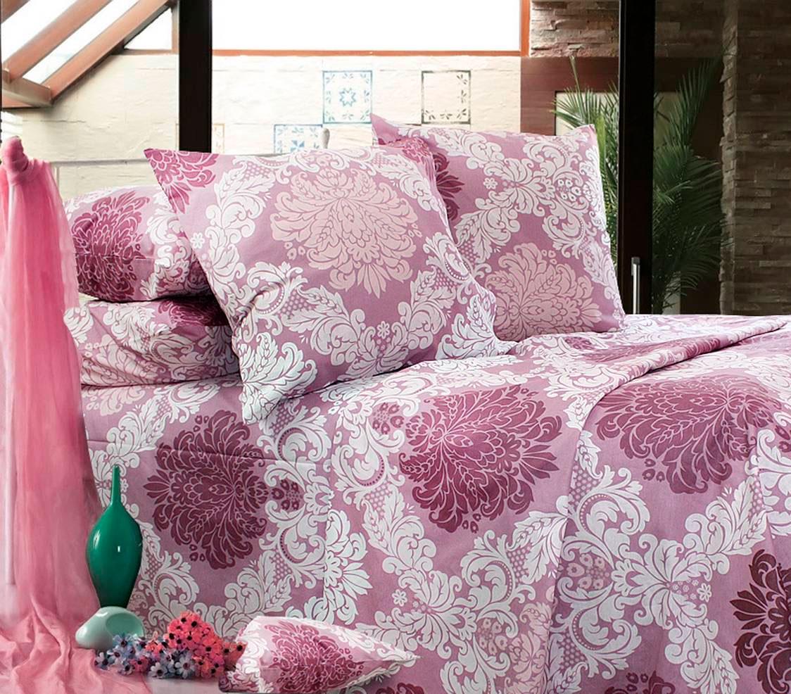 Комплект постельного белья Еней-плюс Т0451 полуторный Бордовый/Розовый (129869)