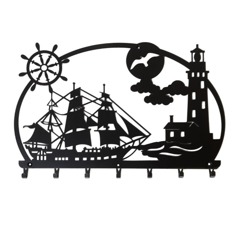 Вешалка для одежды и аксессуаров Корабль и маяк 7 крючков ширина основания для крючков 60 см (27022521L)