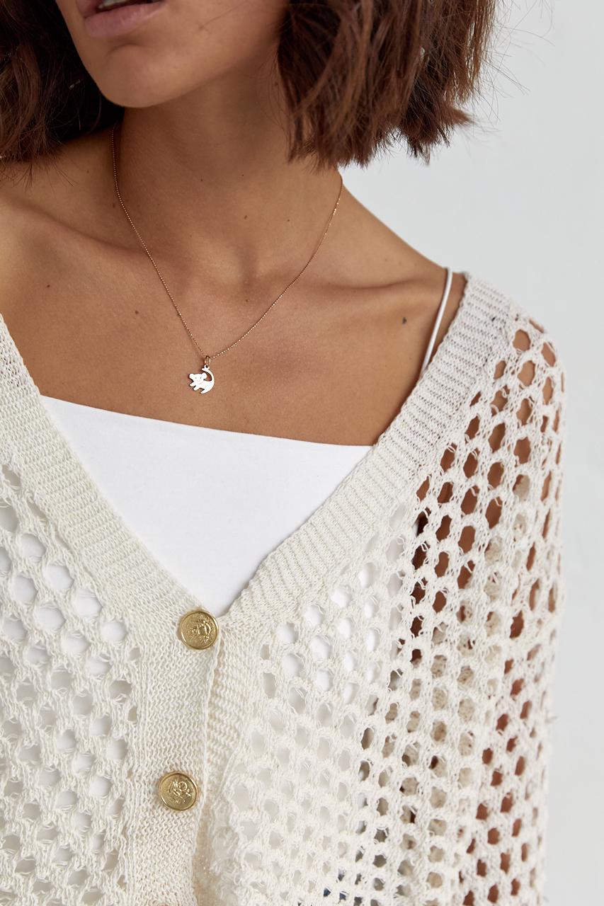 Кардиган укорочений на ґудзиках M Молочний (11092652) - фото 4 Кардиган укорочений на ґудзиках M Молочний (11092652) - фото 4