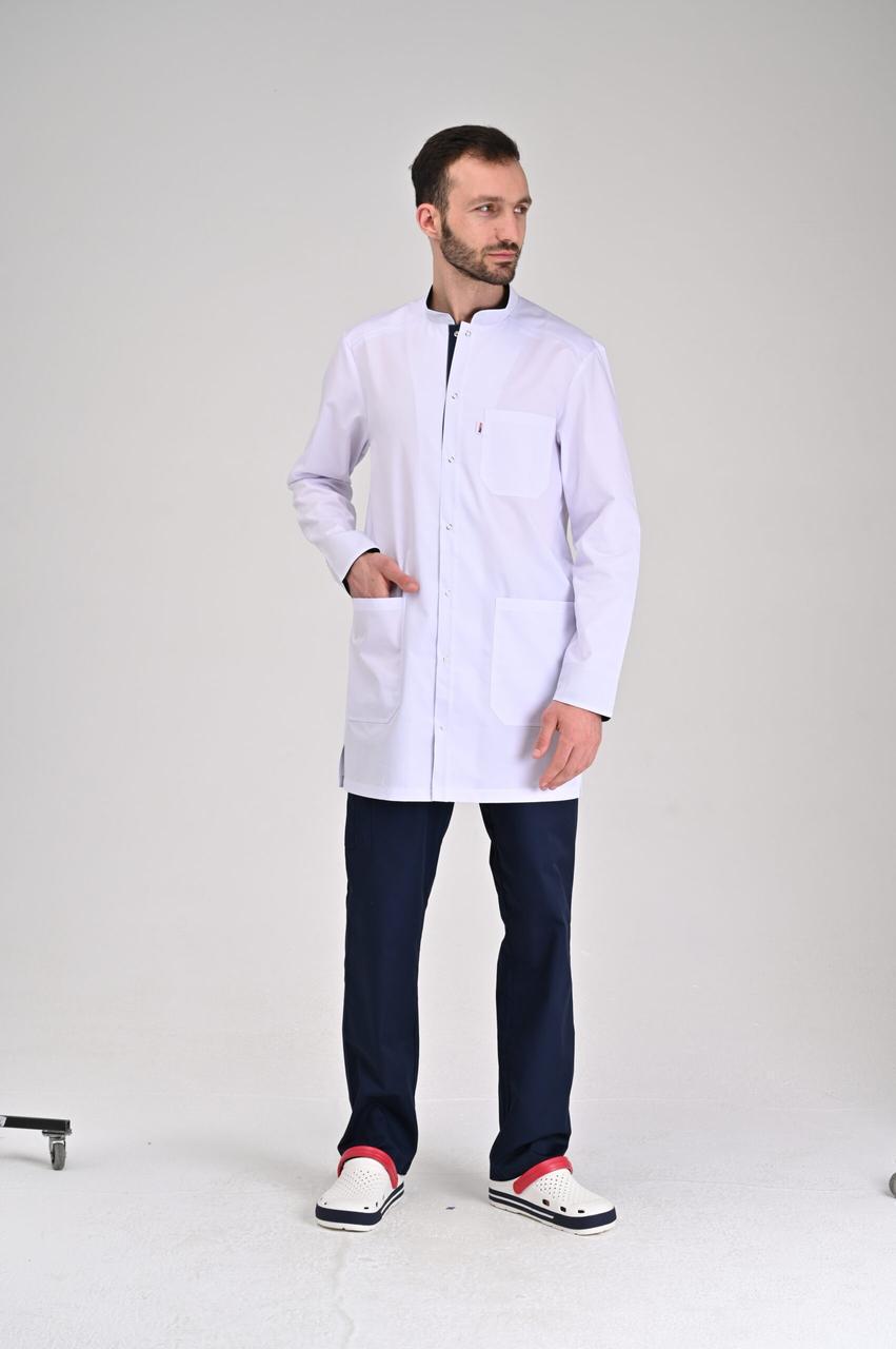 Халат чоловічий TopLine Бонн довгий рукав р. 48 Білий/Темно-Синій (11810-(48)б.-т.с) - фото 2 Халат чоловічий TopLine Бонн довгий рукав р. 48 Білий/Темно-Синій (11810-(48)б.-т.с) - фото 2