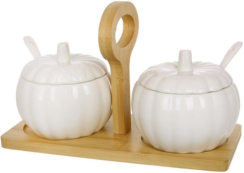 Набор сахарниц Nouvelle Home на деревянной подставке тыква по 250 мл