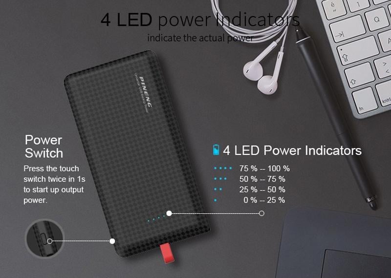 Повербанк Pineng PN-851 со встроенным кабелем 10000 mAh Black (85101) - фото 5