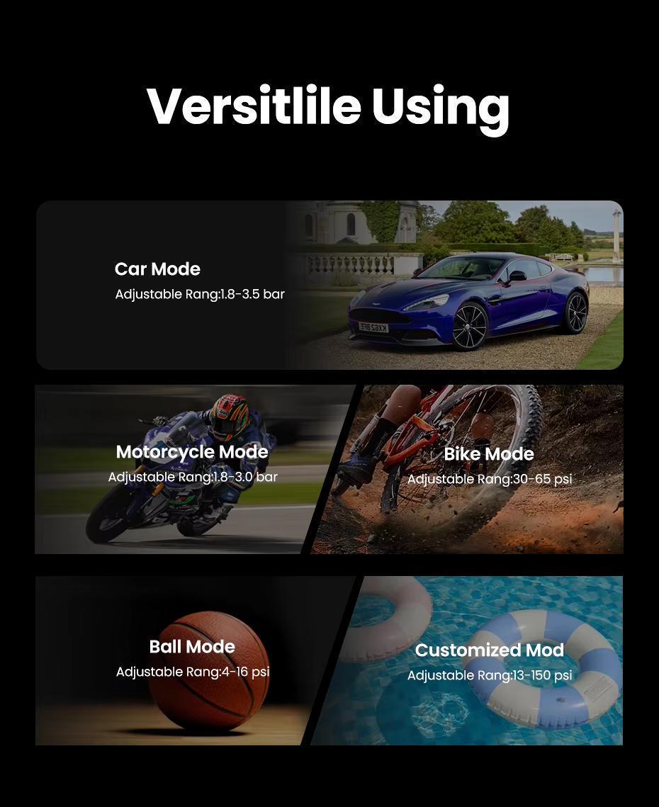 Компресор UGREEN 150psi 35 л/хв LED від прикурювача Чорний (35573) - фото 4 Компресор UGREEN 150psi 35 л/хв LED від прикурювача Чорний (35573) - фото 4