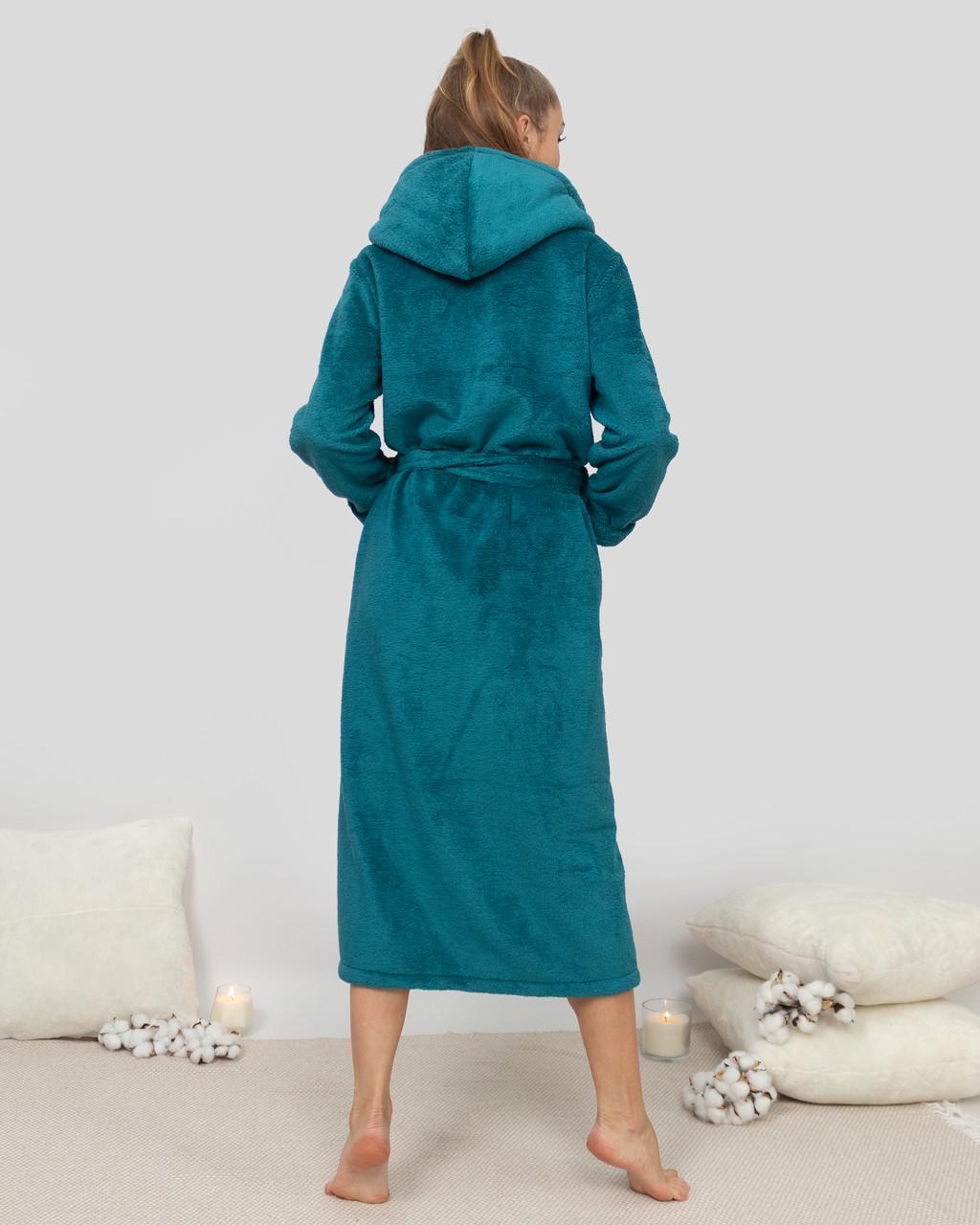 Халат женский махровый длинный Темно-бирюзовый (2046614459) - фото 3 Халат женский махровый длинный Темно-бирюзовый (2046614459) - фото 3