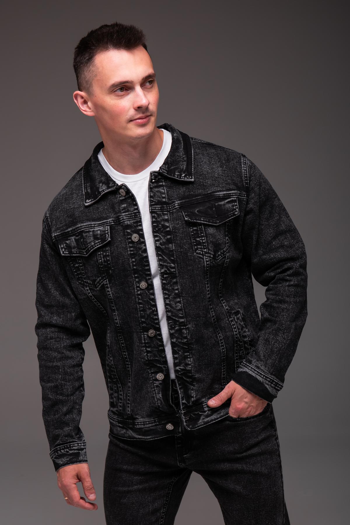 Куртка джинсовая мужская весенне-осенняя 5XL Темно-серый (2405/5) - фото 5