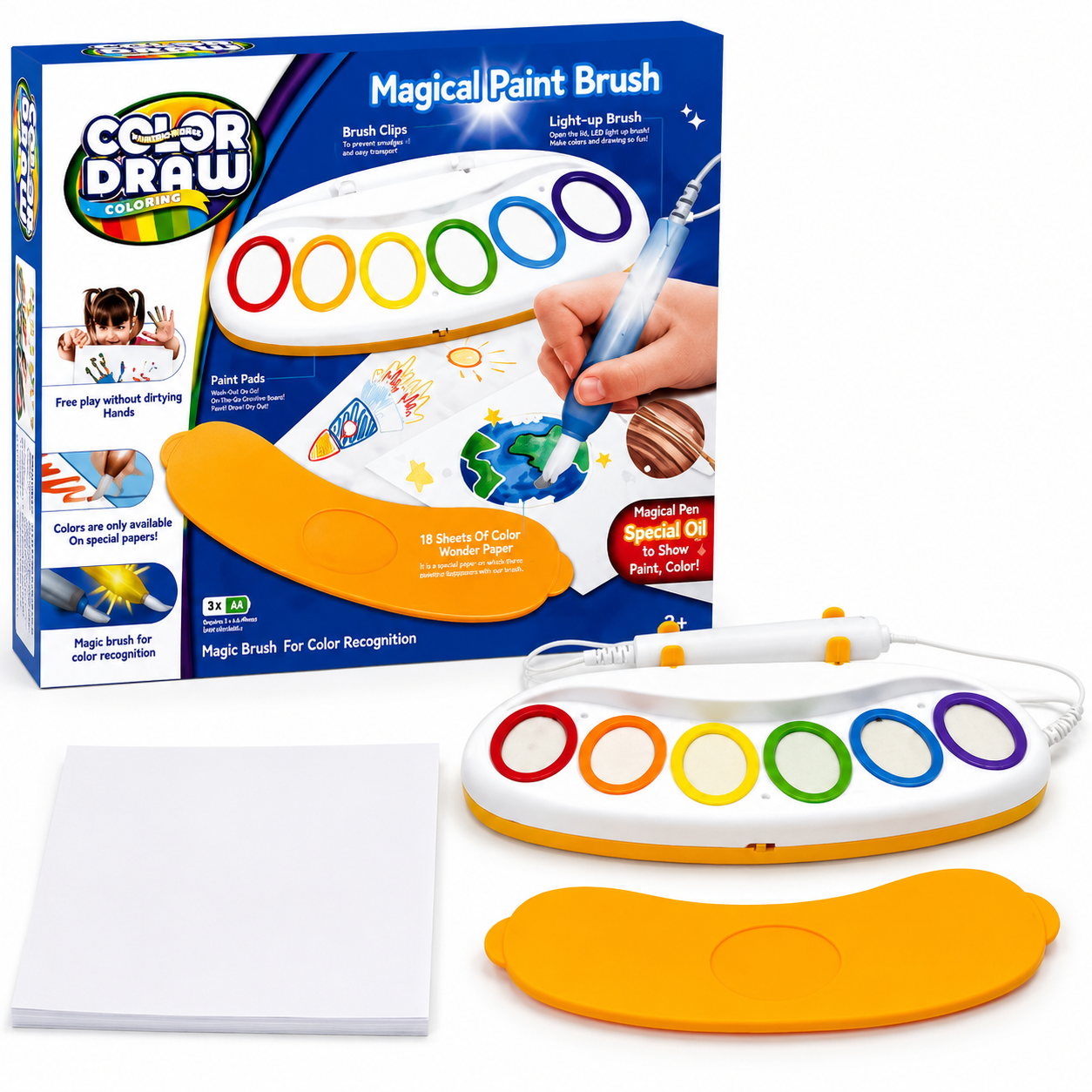 Набор для творчества Color Draw Magical Paint Brush световая кисточка/цветная палитра/листы для рисования (3098905577)