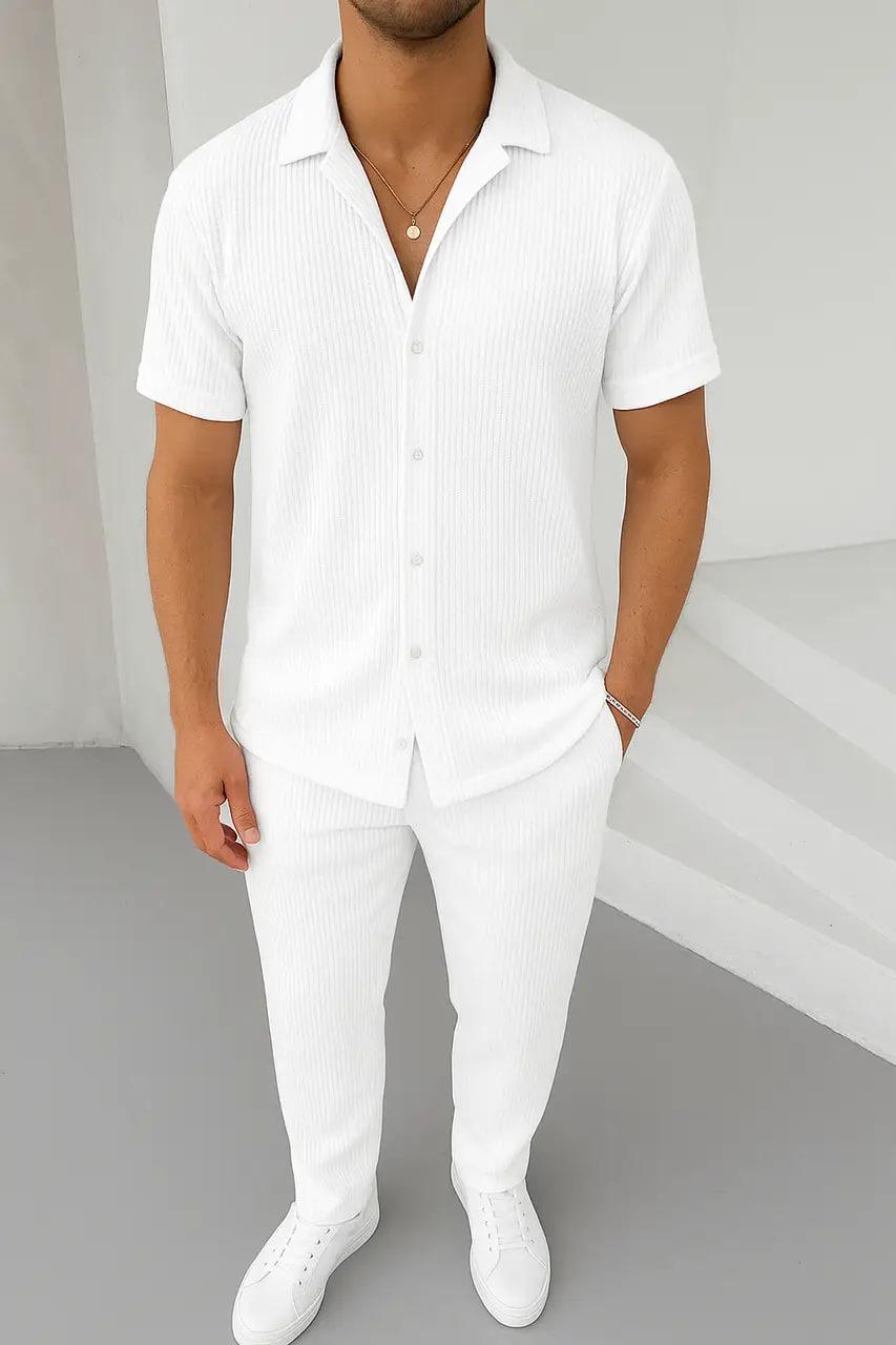 Костюм мужской летний Mono в рубчик L Белый (Q2626/2/3)