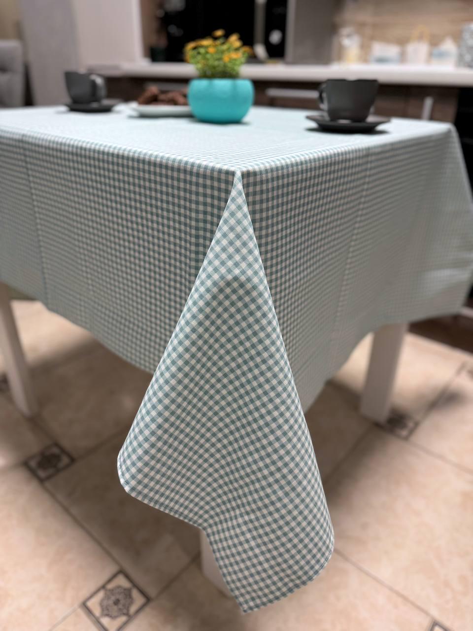 Скатерть Клетка с тефлоновым покрытием хлопковая влагоотталкивающая 150x220 Мятный (14706418)