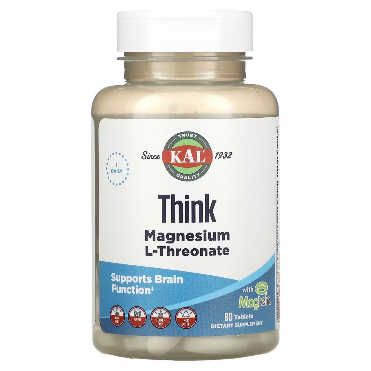 Магний L-треонат Magnesium L-Threonate KAL для мозга 2000 мг 60 таблеток (1428965815)