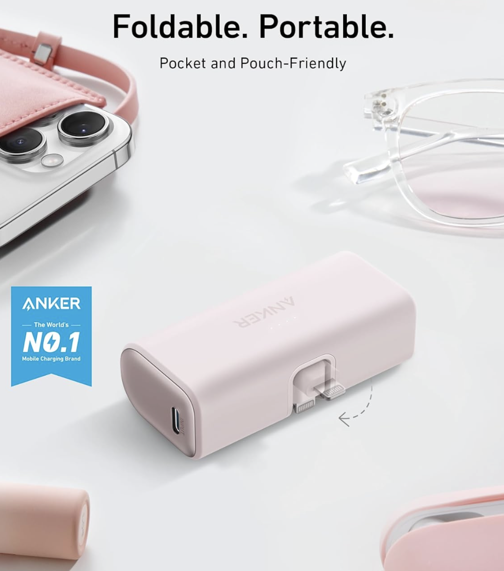 Повербанк Anker Nano з вбудованим складаним роз'ємом Lightning 5000 mAh Pink - фото 3