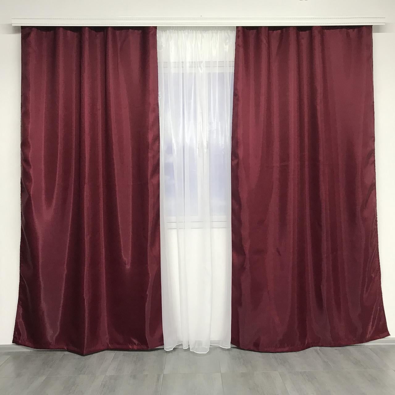 Комплект подшитых штор из монорея ALBO 150x270 см 2 шт. Бордовый (SH-F-7)