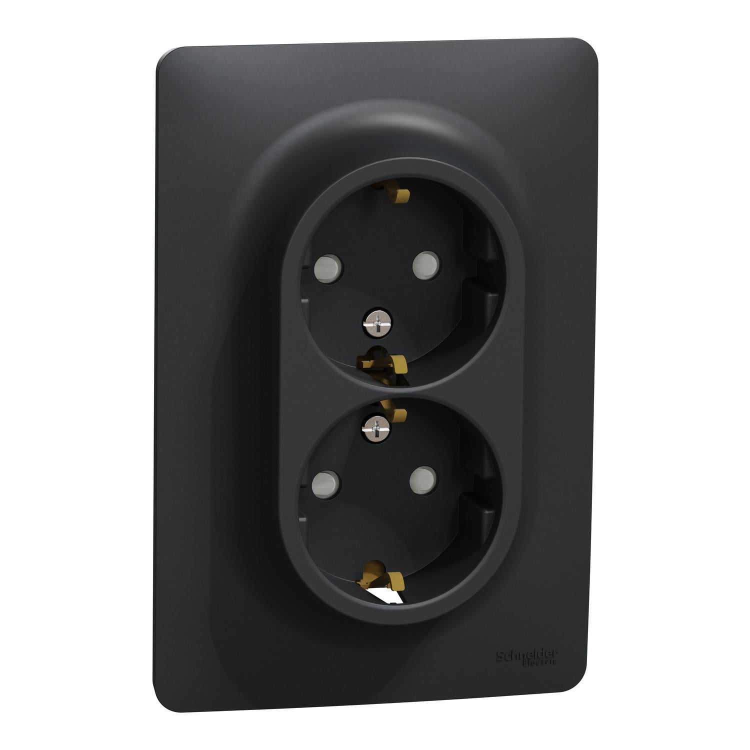 Розетка із заземленням Schneider Electric Unica New з шторками Антрацит (NU206754)