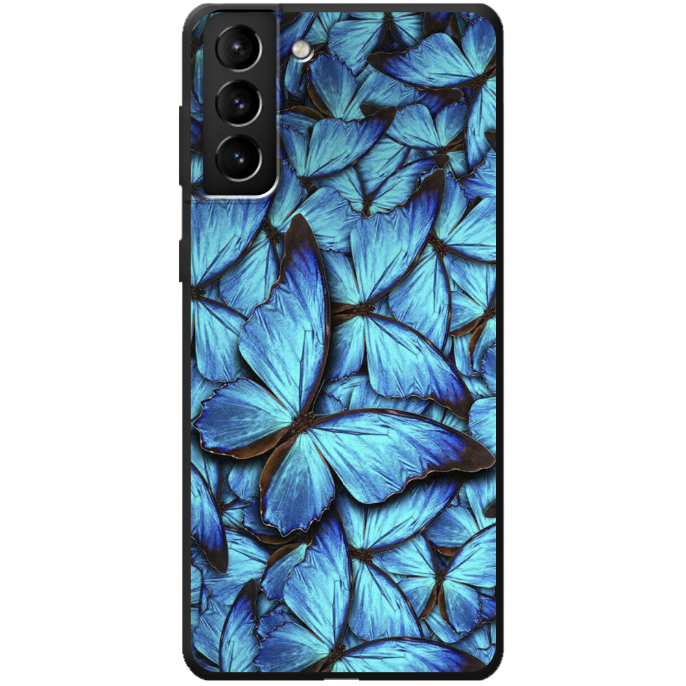 Чехол BoxFace Samsung G996 Galaxy S21 Plus лазурные бабочки Черный силикон (41718-up1550-44006)