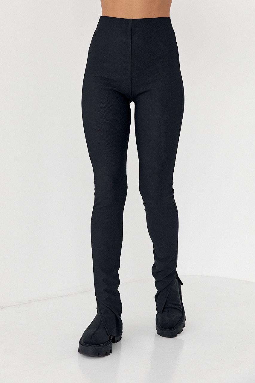 Лосины женские из эластичного трикотажа с разрезами L Черный