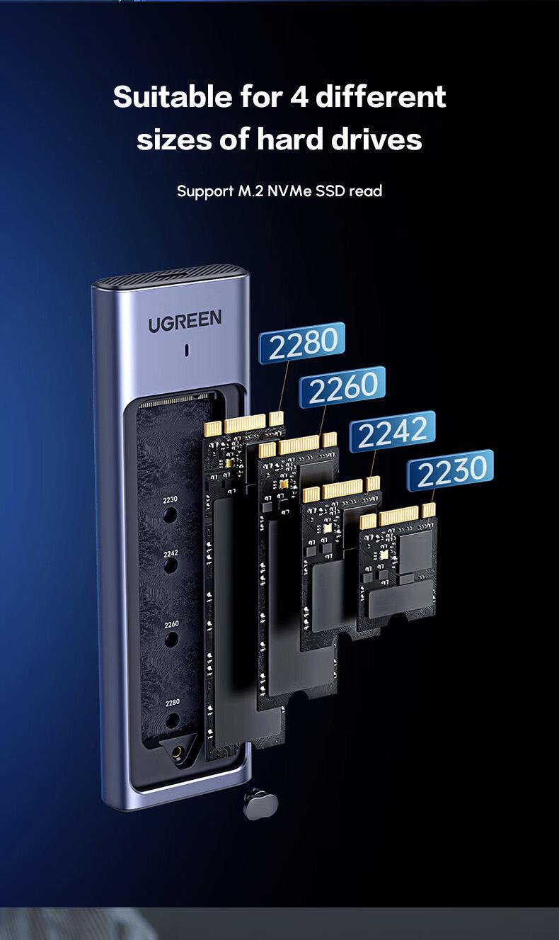 Зовнішня кишеня UGREEN для SSD M.2 Dual Protocol NVMe SATA USB 3.2 Gen 2 10Gbps алюмінієвий UASP TRIM SMART Темно-сірий (35051) - фото 7