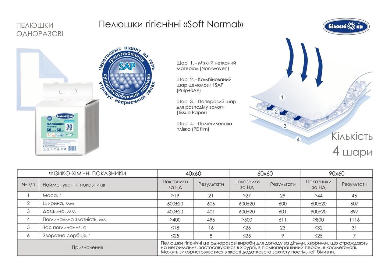 Пелюшки Білосніжка одноразові гігієнічні Soft Normal 40х60 см 30 шт. (000006402) - фото 4