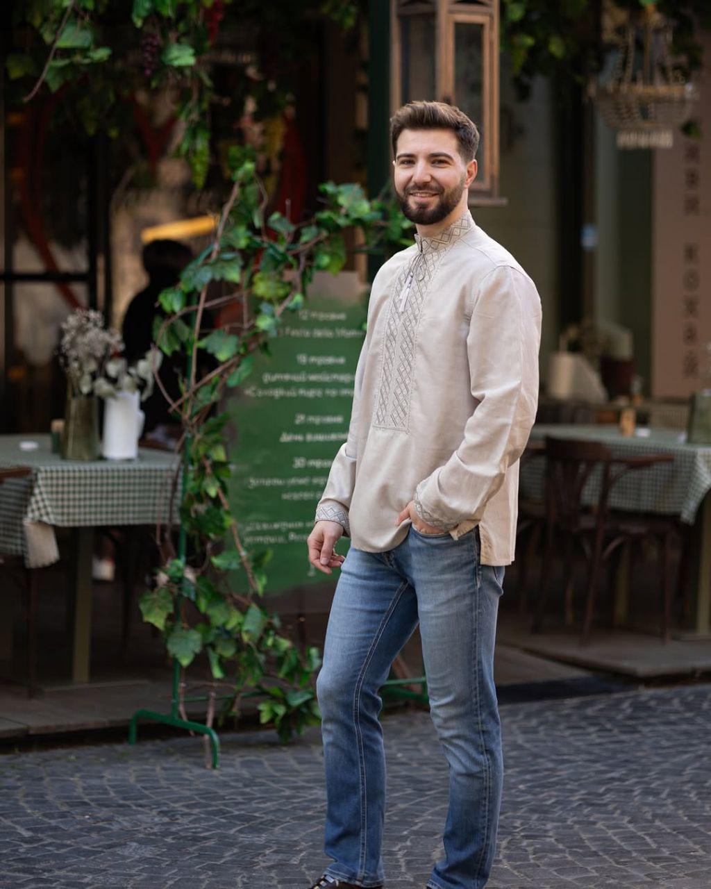 Вышиванка мужская р. 60 Бежевый (577) - фото 3 Вышиванка мужская р. 60 Бежевый (577) - фото 3