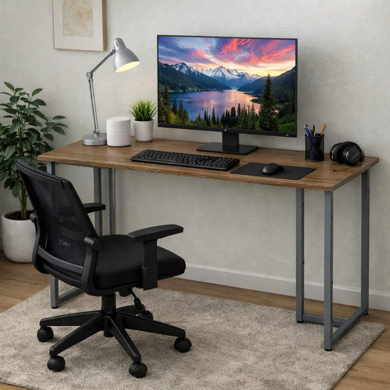 Стіл комп'ютерний Hanna Ferrum металевий каркас 32 мм 75x120x70 см Сірий/Дуб Сонома Трюфель (FRD-101438)