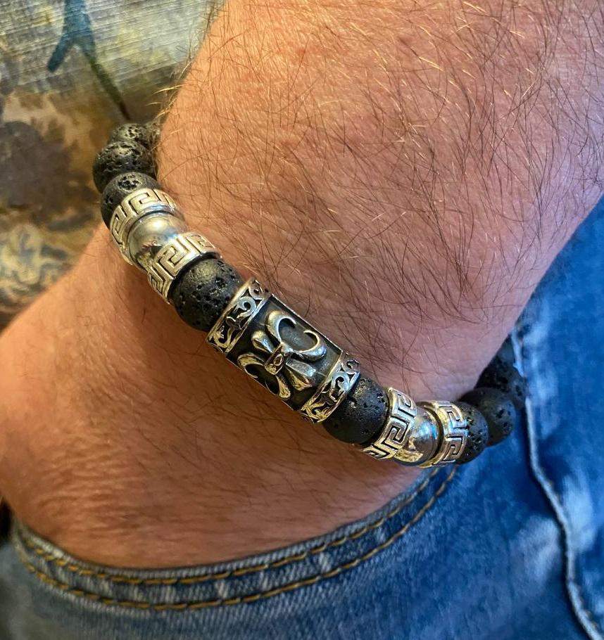 Браслет LITAURS из натурального камня лавовый камень/гематит/стальные вставки L 18-21 см (241204-1) - фото 2 Браслет LITAURS из натурального камня лавовый камень/гематит/стальные вставки L 18-21 см (241204-1) - фото 2