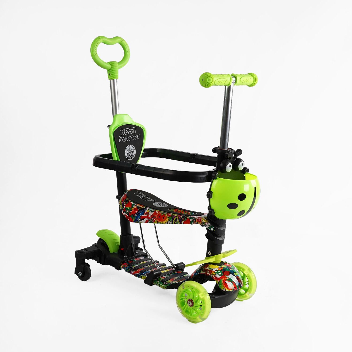 Самокат трехколесный Best Scooter 5в1 с дополнительными колесами и защитным бампером Салатовый (LS-76235)
