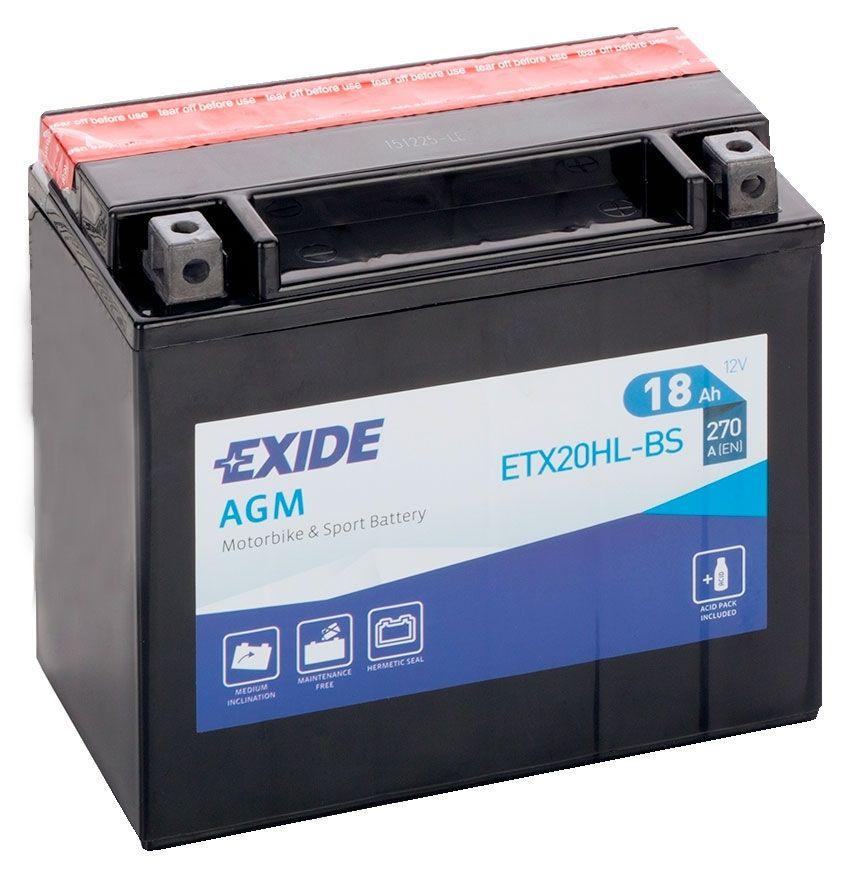 Акумулятор мото EXIDE AGM EN ETX20HL-BS 6СТ-18Ah 270А (98023)