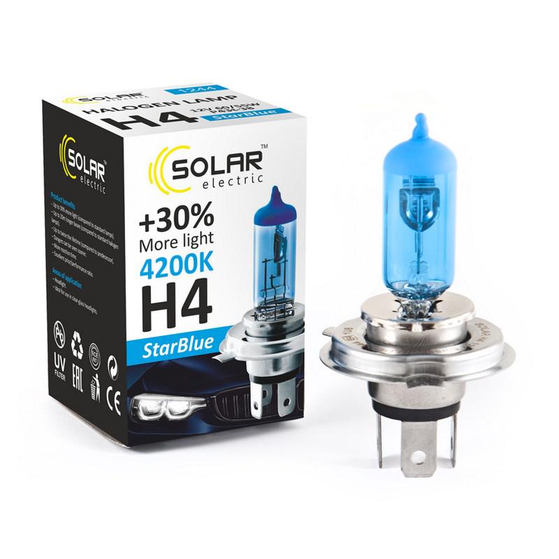 Лампа галогенная Solar H4 12V P43t-38 StarBlue 4200 K 60/55W (1244)