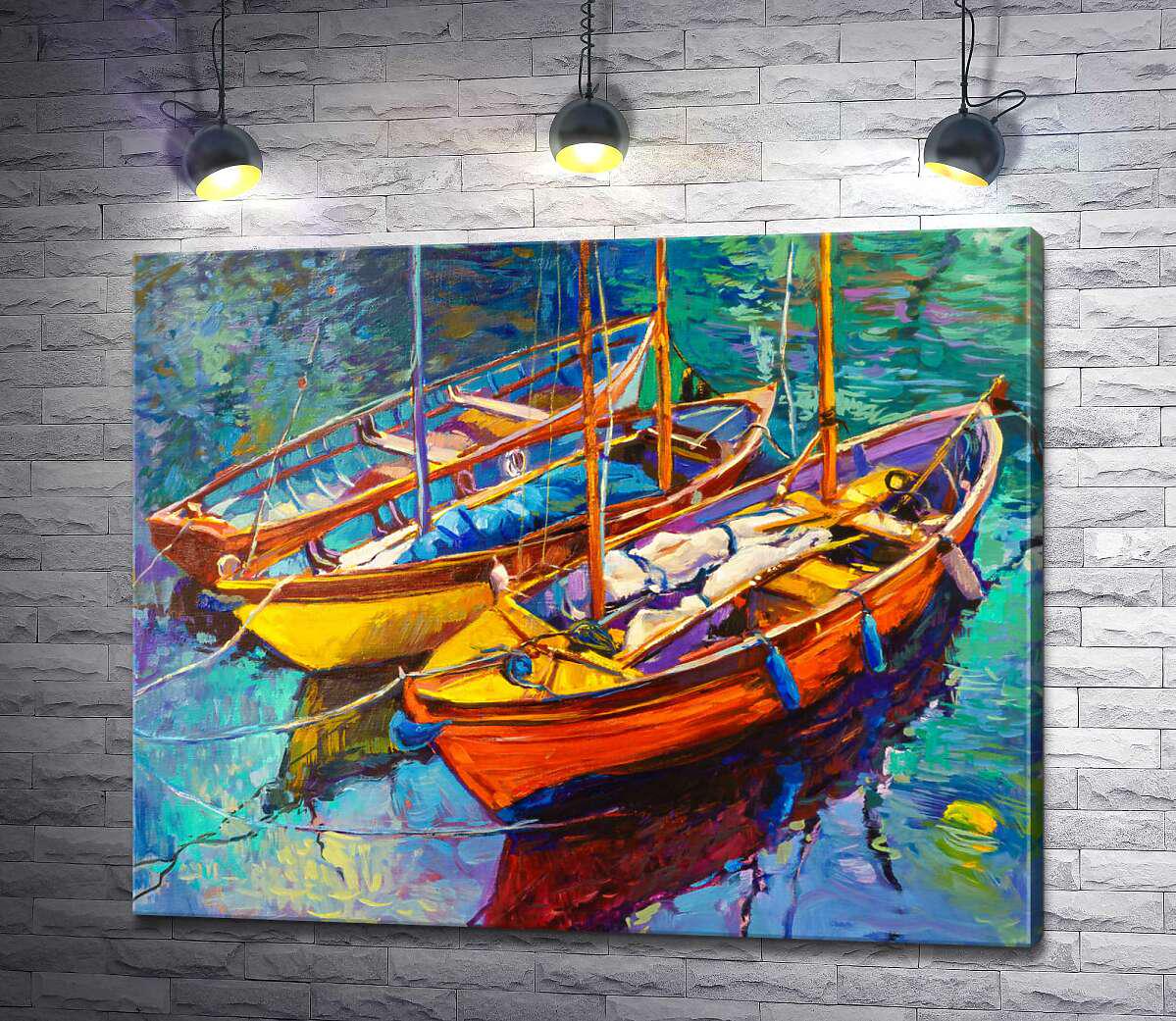 Картина ArtPoster Три лодки на воде 100x81 см Модуль №1 (000536)