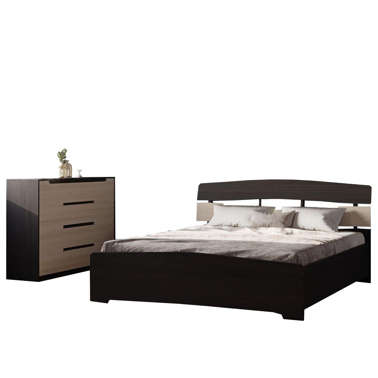 Гарнитур спальный Эверест с комодом Микс-3 ролики Венге/Дуб молочный (DTM-2642)