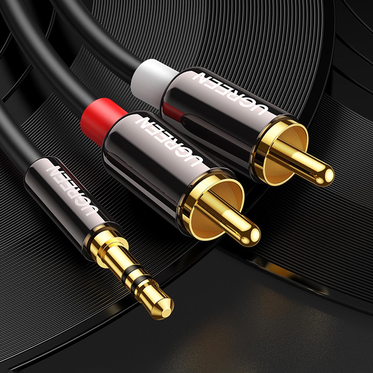Кабель UGREEN 3.5 мм minijack-2RCA стерео тюльпани Hi-Fi звук RCA AUX Y 5 м Чорний (10591) - фото 3