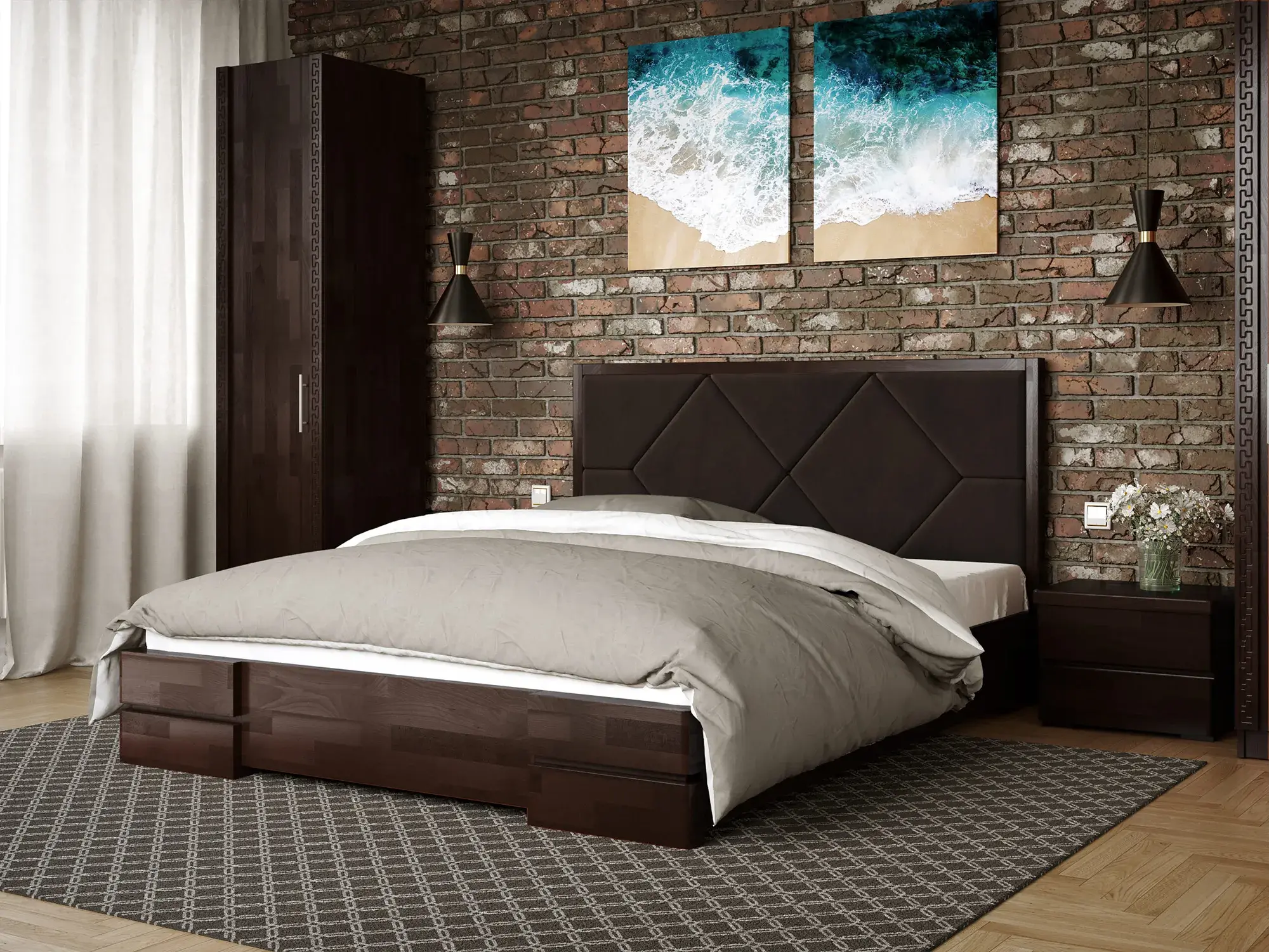 Ліжко двоспальне Arbor Drev Магнолія 180х200 см Горіх темний (48922)